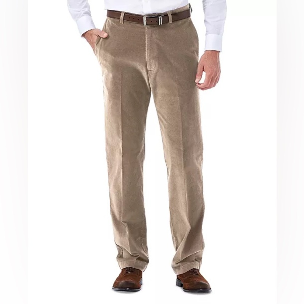 Haggar Mens Pants 40x30 Tangerine Corduroy Straight Stretch Leg Pleated Casual